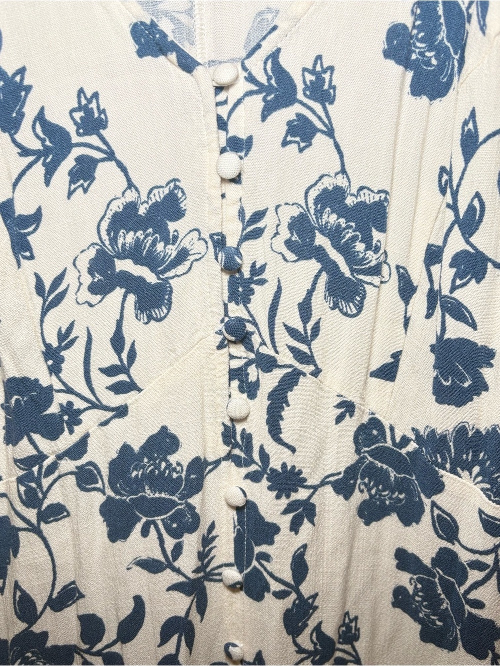 Lucky Blue & Ivory Floral Puff Sleeve Midi Dress Cottagecore Coastal Chic Boho - Picture 6 of 6